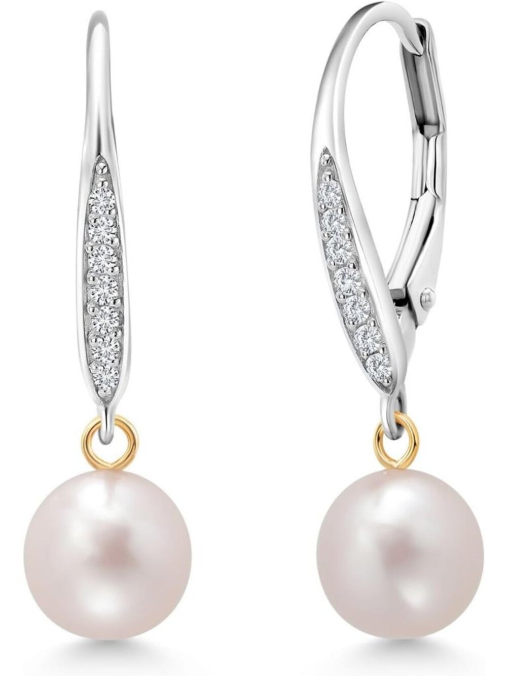 Elegant Cultured Freshwater Pearl & Lab Grown Diamond Dangle Earrings